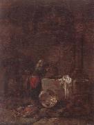 Willem Kalf A woman drawing water from a well under an arcade oil painting on canvas